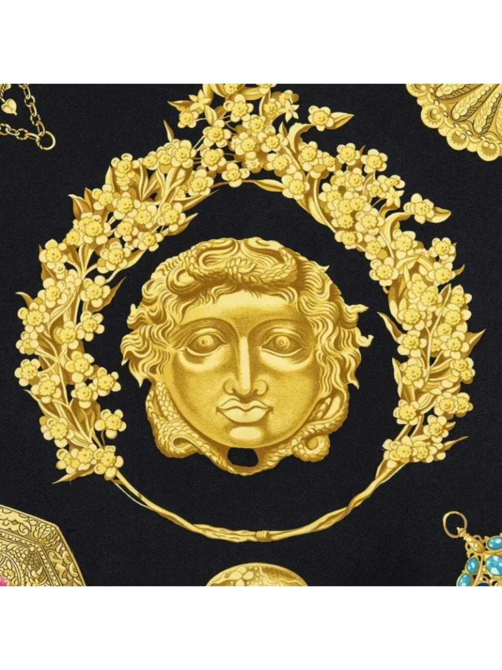 Hermes Scarf Black Gold Silk